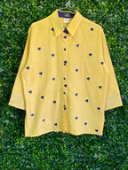 Cotton Connection Yellow Gingham Heart Print Blouse — front