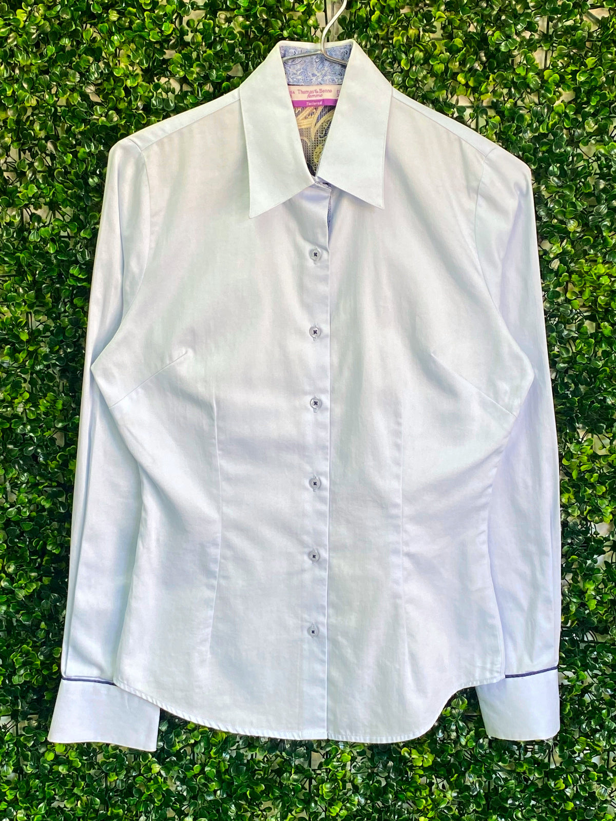 White Paisley-Trim Tailored Shirt — front