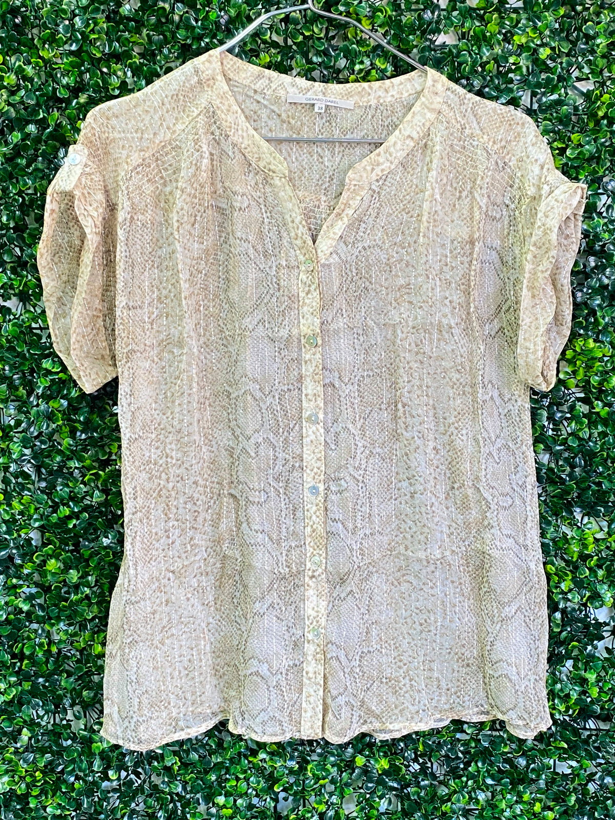 Gerard Darel Cream Printed Short-Sleeve Blouse — front