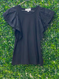 Witchery Black Flutter Sleeve Top — front