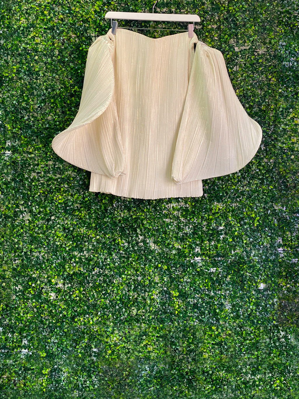 Cream Pleated Statement Sleeve Top — front