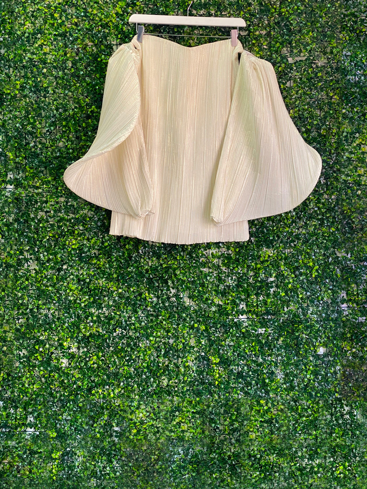 Cream Pleated Statement Sleeve Top — front