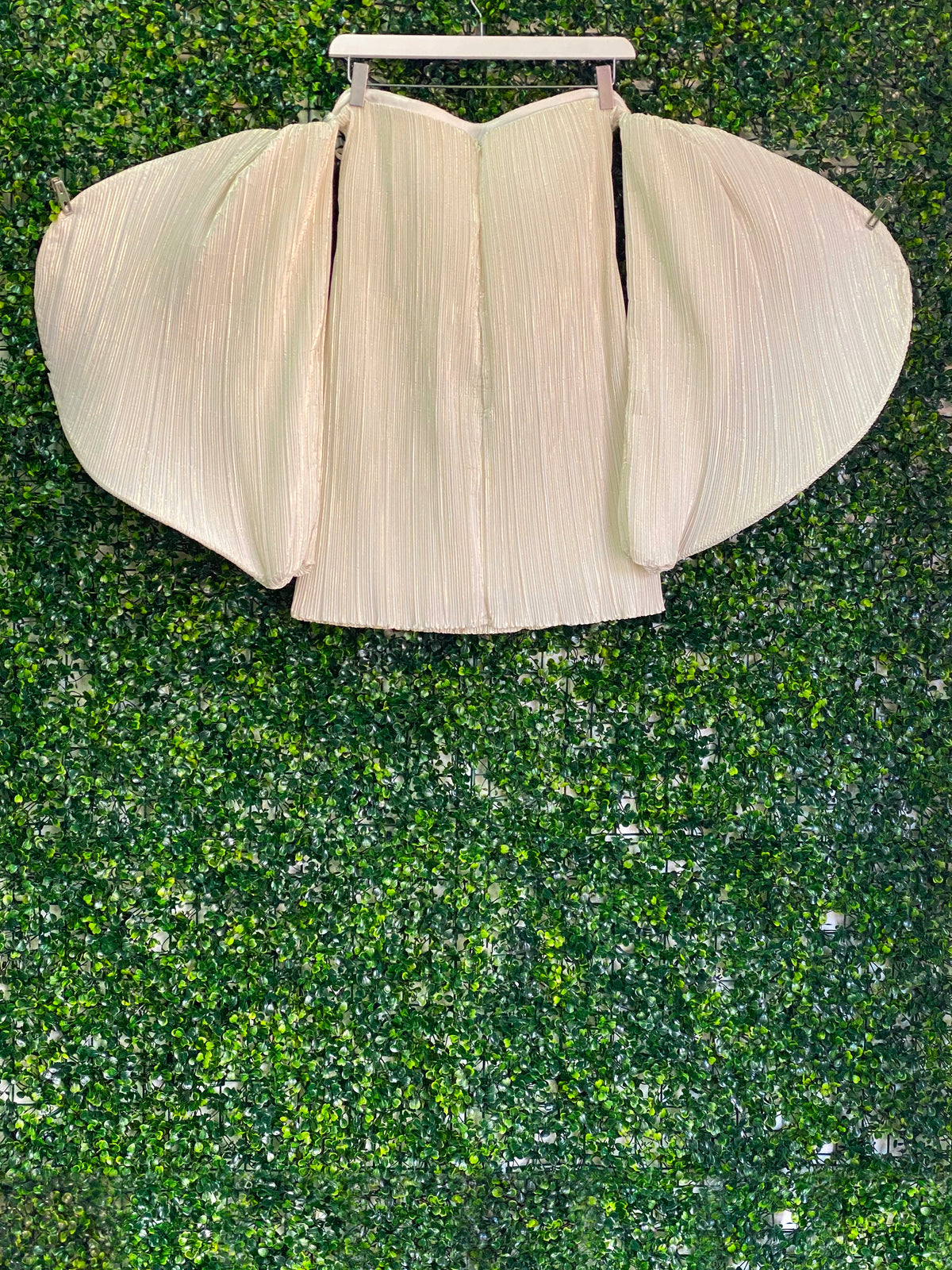 Cream Pleated Statement Sleeve Top — back