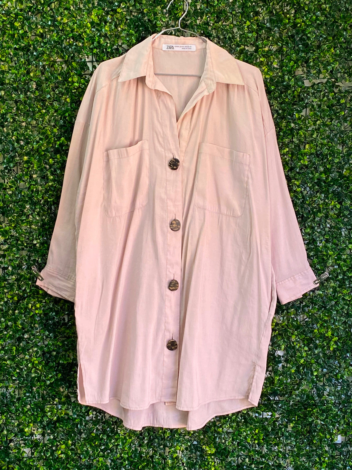 Zara Blush Longline Button Shirt — front