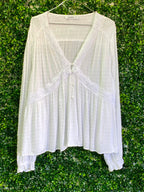 Woolworths White Swiss-Dot Lace-Trim Blouse — front