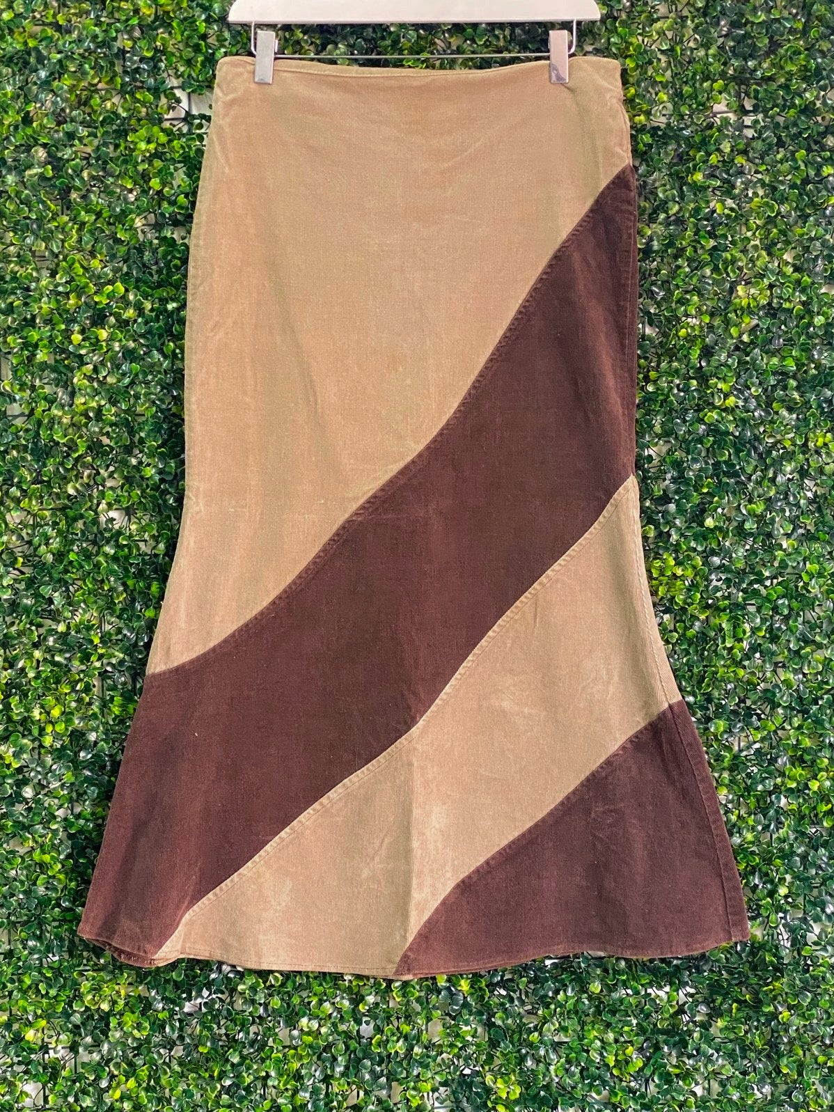 Identity Beige and Brown Corduroy Midi Skirt — 01_front