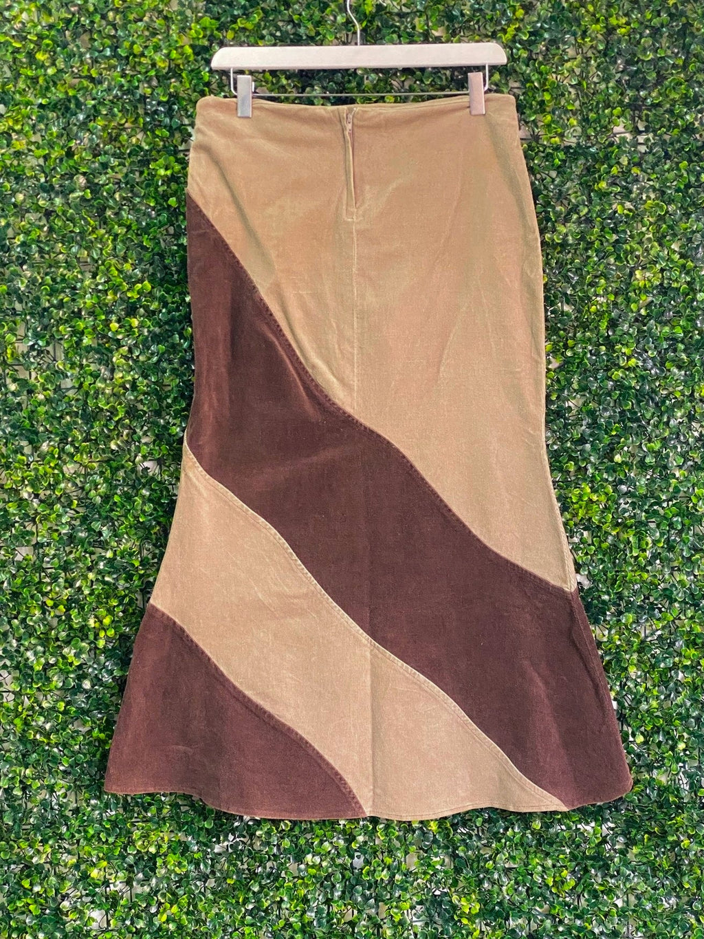 Identity Beige and Brown Corduroy Midi Skirt — 02_back