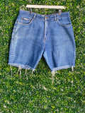Network Mid-Blue Raw-Hem Denim Bermuda Shorts — front