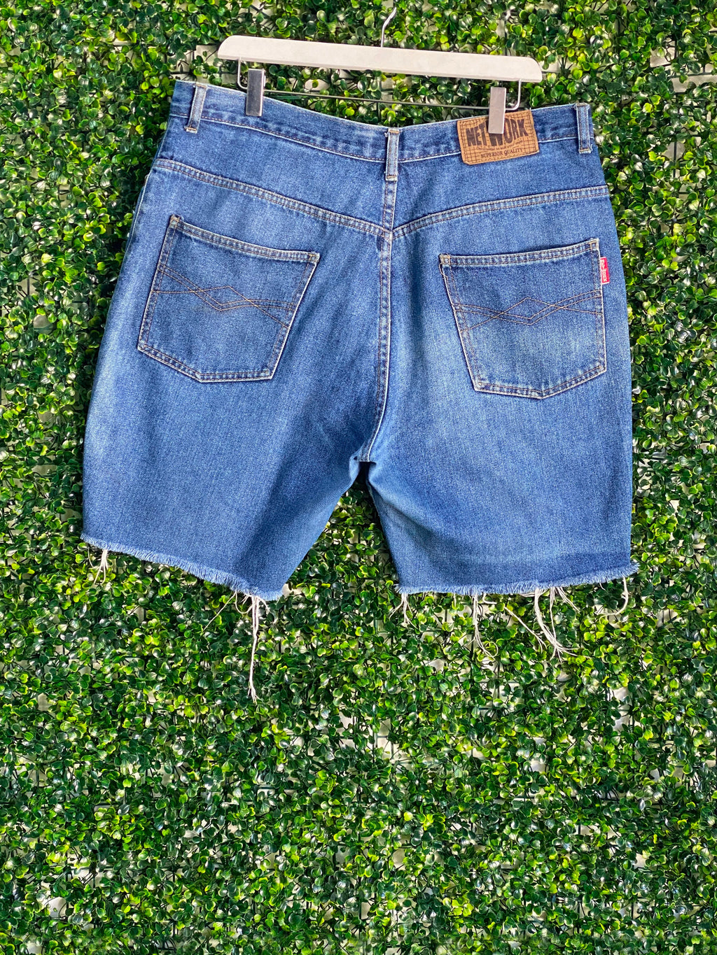 Network Mid-Blue Raw-Hem Denim Bermuda Shorts — back
