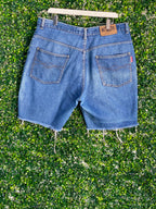 Network Mid-Blue Raw-Hem Denim Bermuda Shorts — back