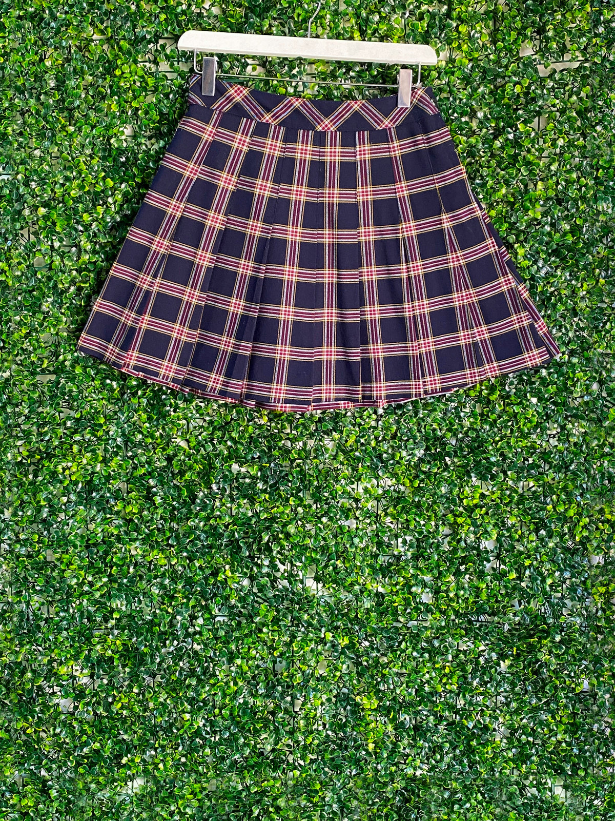 H&M Divided Navy Tartan Pleated Mini Skirt — front