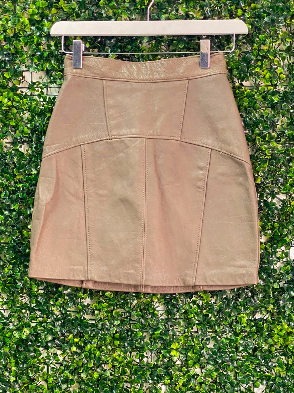 Krush Couture Taupe Faux-Leather Panel Mini Skirt — front