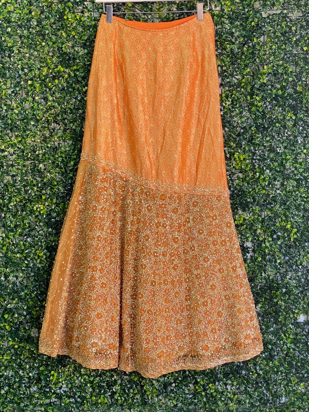 Burnt Orange Embellished Panel Maxi Skirt — front