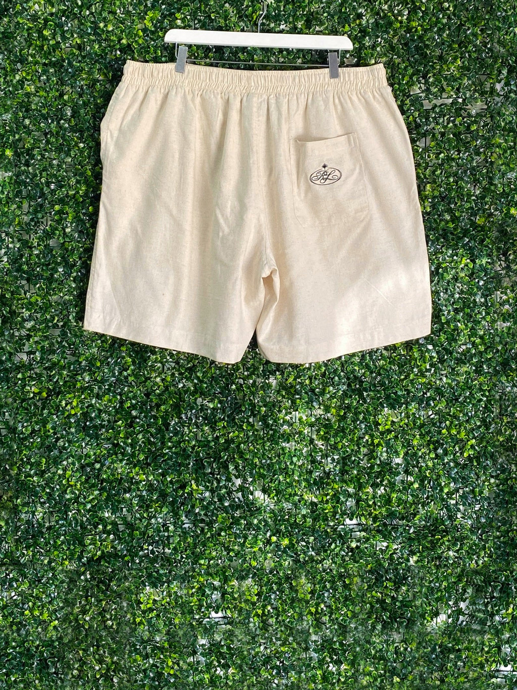 Holmes Cream Linen-Look Logo Shorts — back
