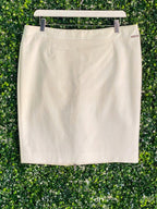 Jenni Button Ivory Stretch Pencil Skirt — front