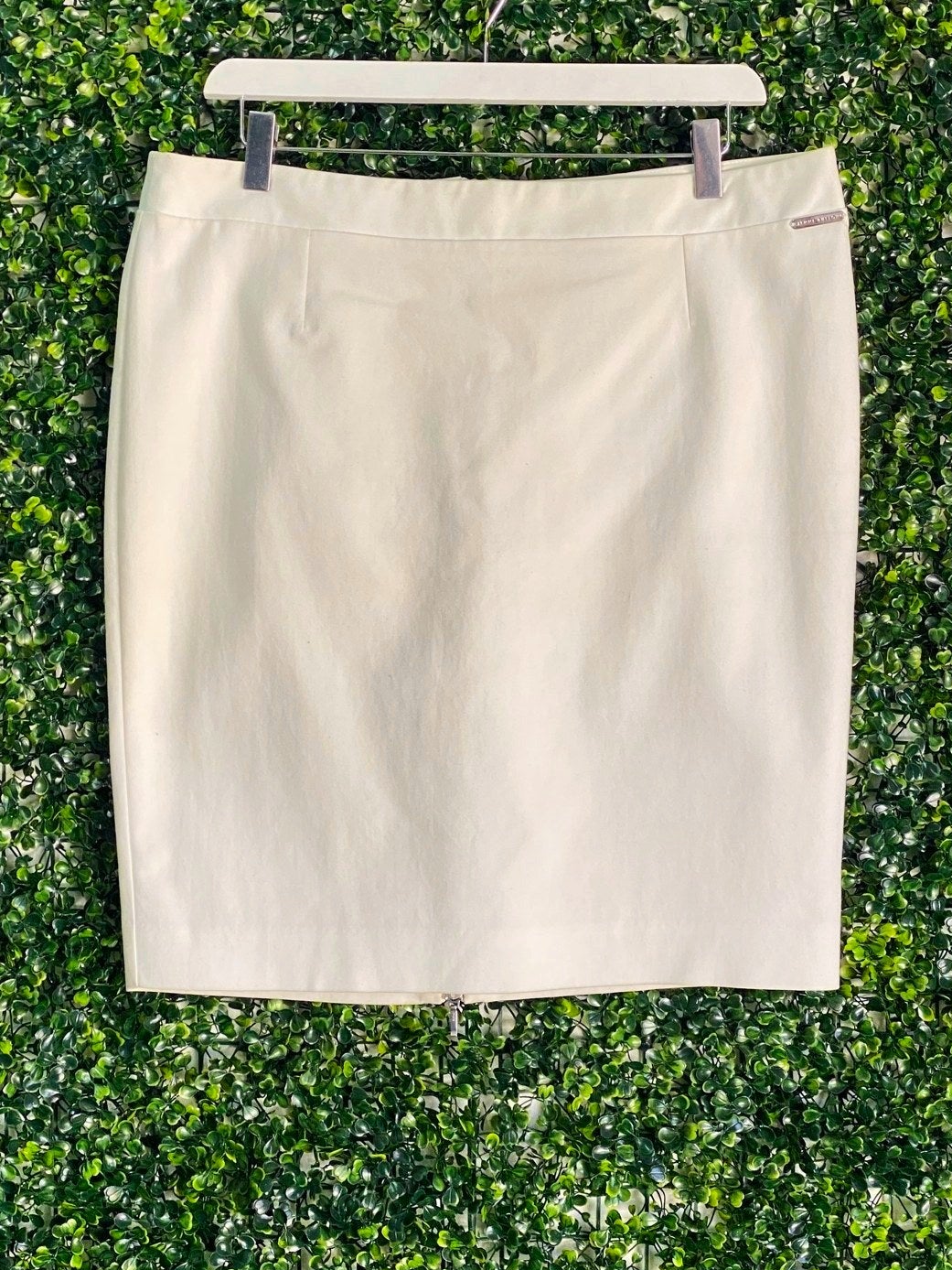 Jenni Button Ivory Stretch Pencil Skirt — front
