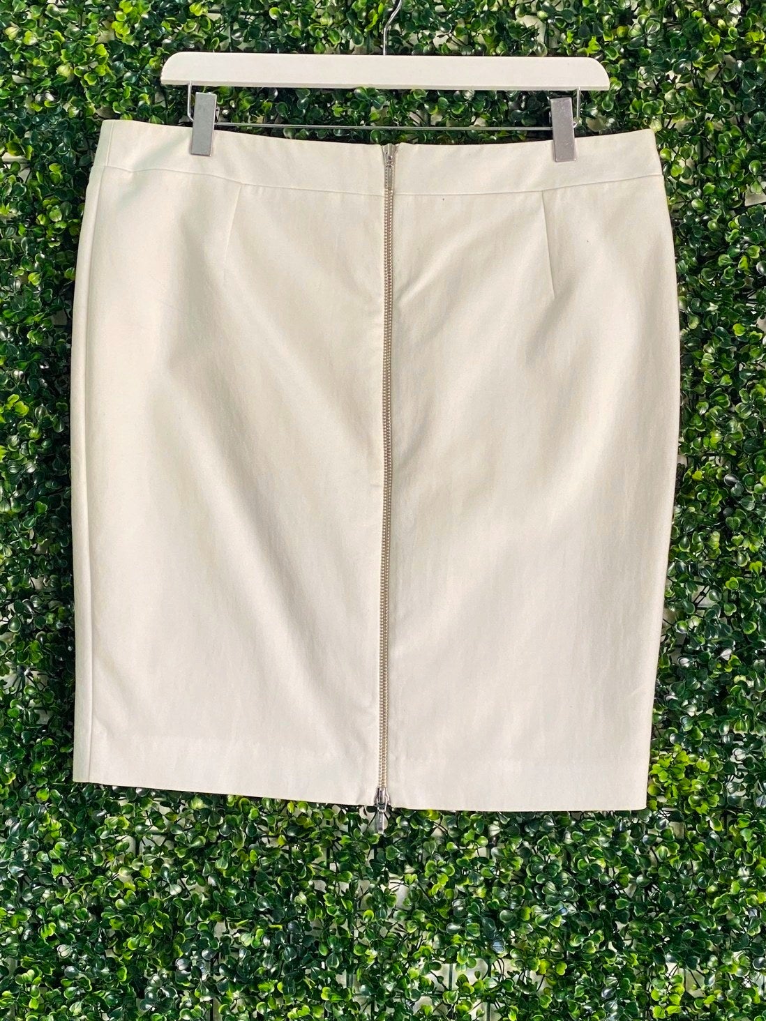 Jenni Button Ivory Stretch Pencil Skirt — back