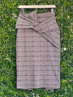 About Me Grey Plaid Wrap-Detail Pencil Skirt — front