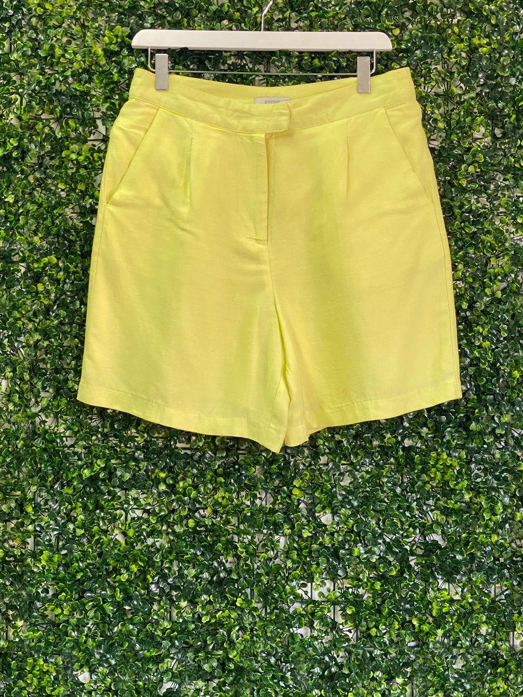 Poetry Lemon Yellow Tailored Linen-Blend Shorts — front