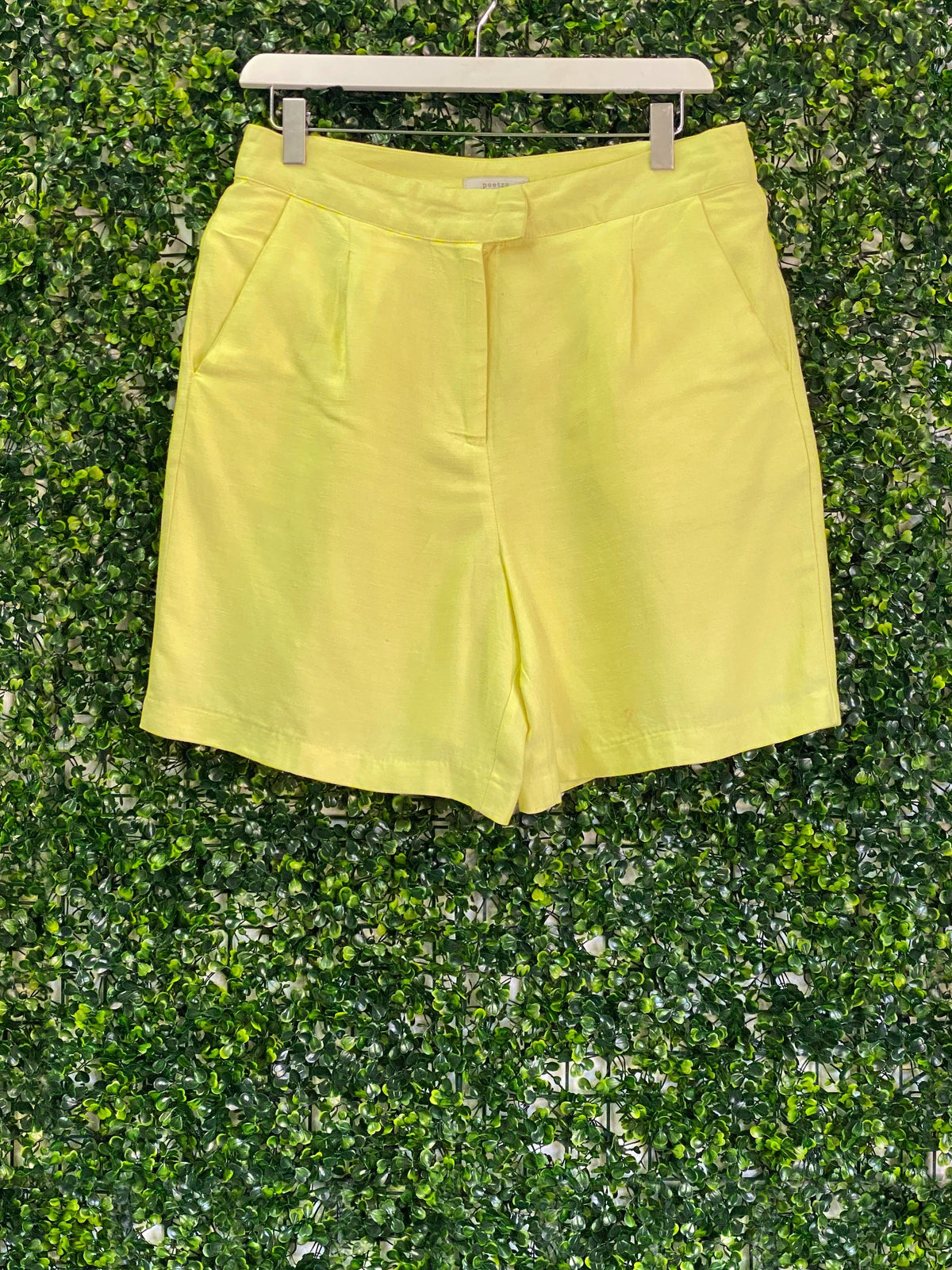Poetry Lemon Yellow Tailored Linen-Blend Shorts — front