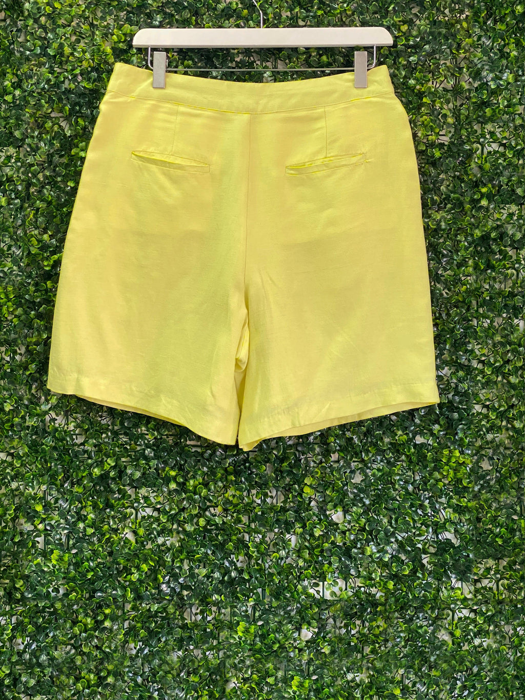 Poetry Lemon Yellow Tailored Linen-Blend Shorts — back
