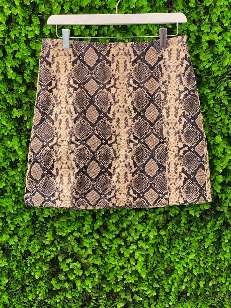 Blake Neutral Snake-Print Mini Skirt