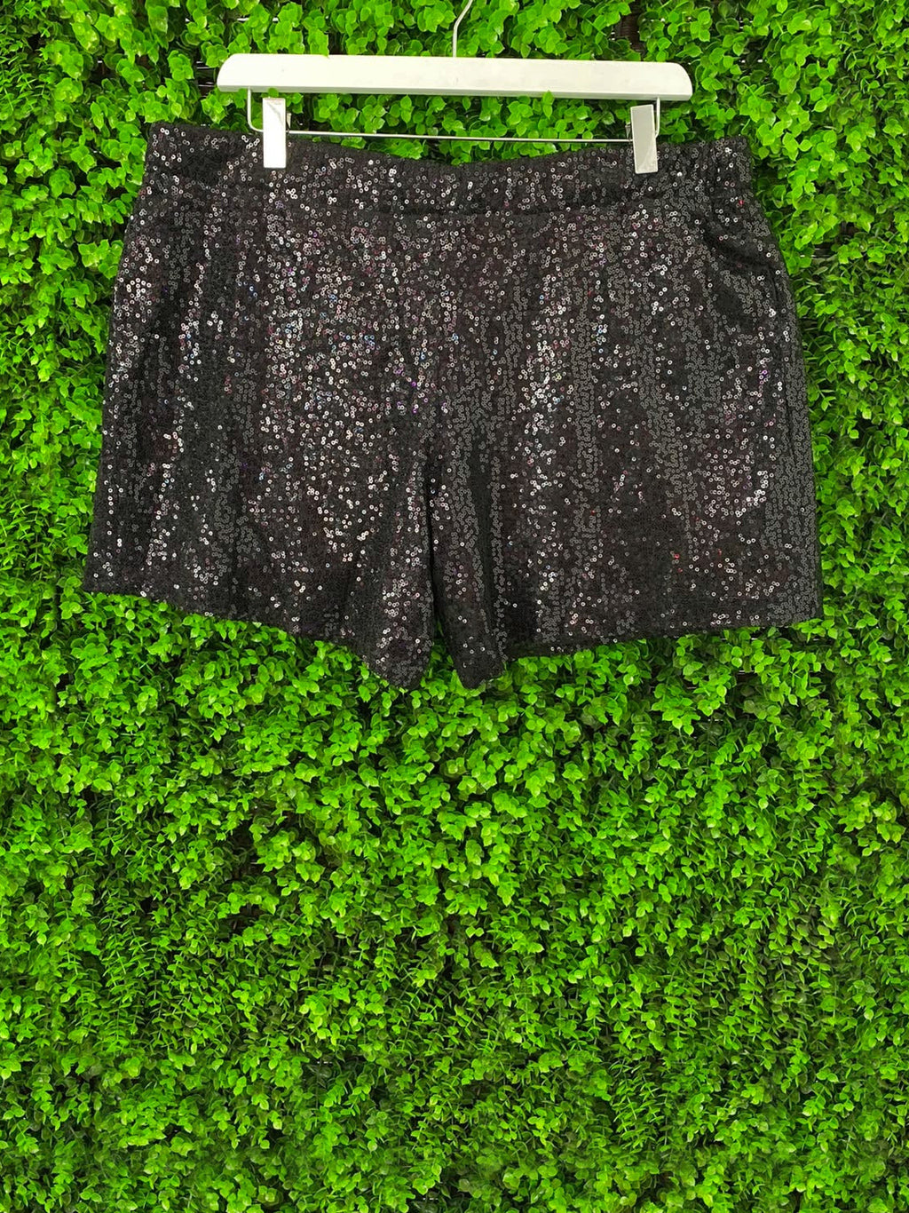 Amanda Ferri Black Sequin Tailored Shorts