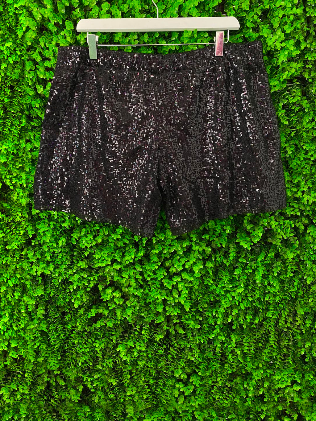 Amanda Ferri Black Sequin Tailored Shorts