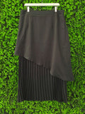Black Asymmetric Pleated Midi Skirt