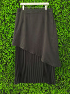 Black Asymmetric Pleated Midi Skirt