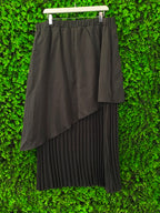 Black Asymmetric Pleated Midi Skirt