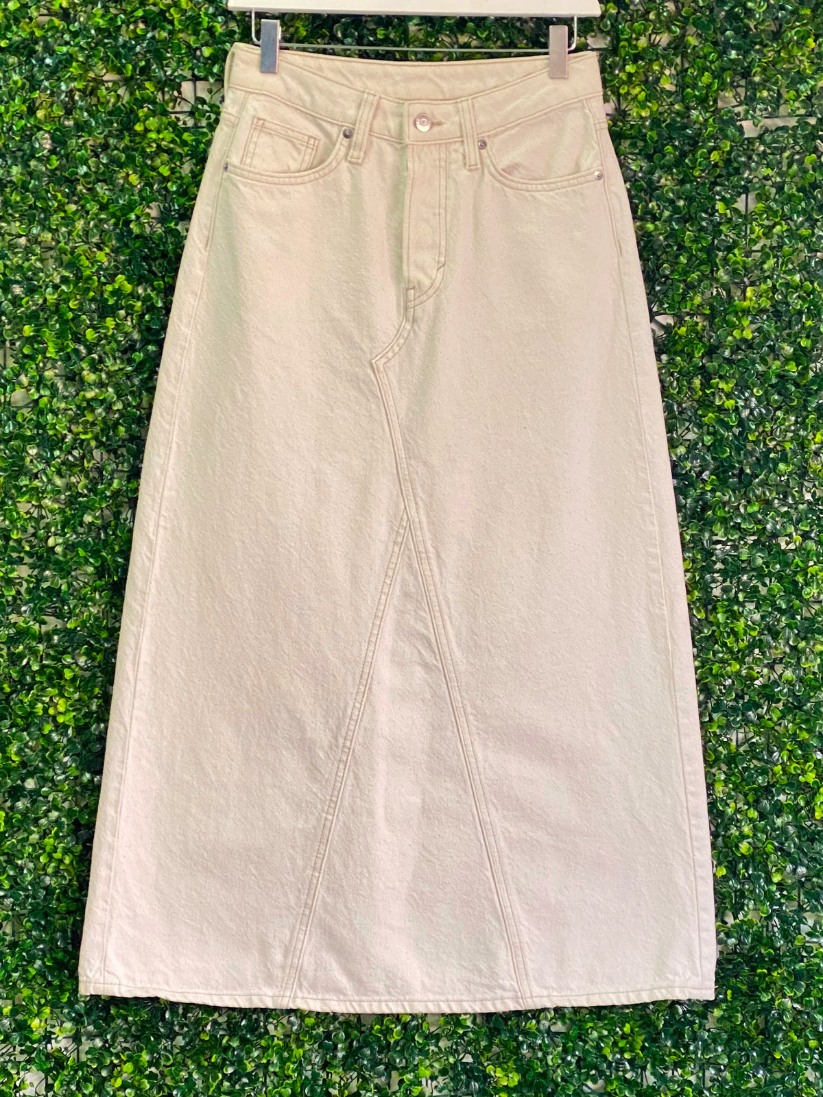 &DENIM Cream Cotton Midi Skirt — front