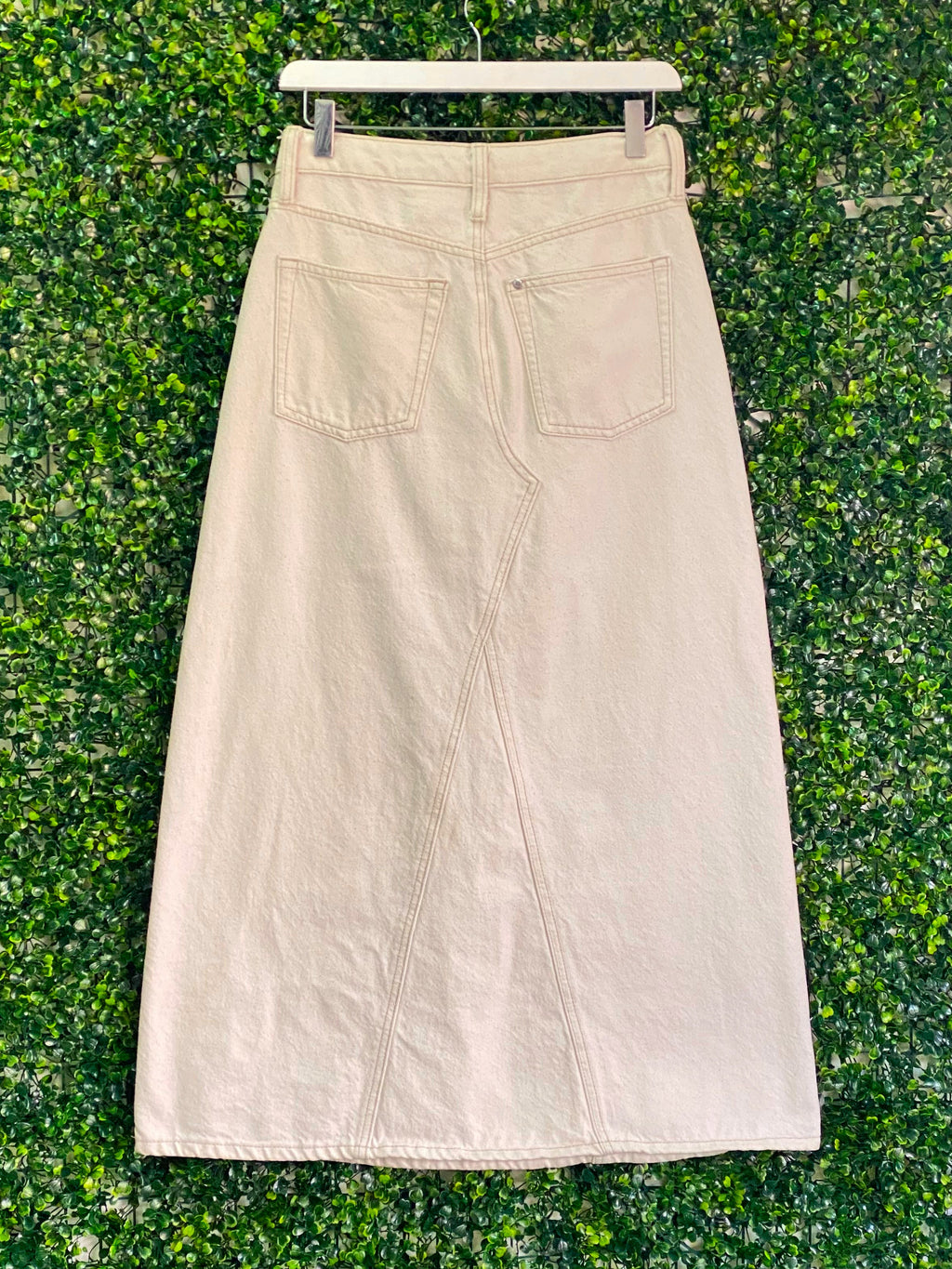 &DENIM Cream Cotton Midi Skirt — back