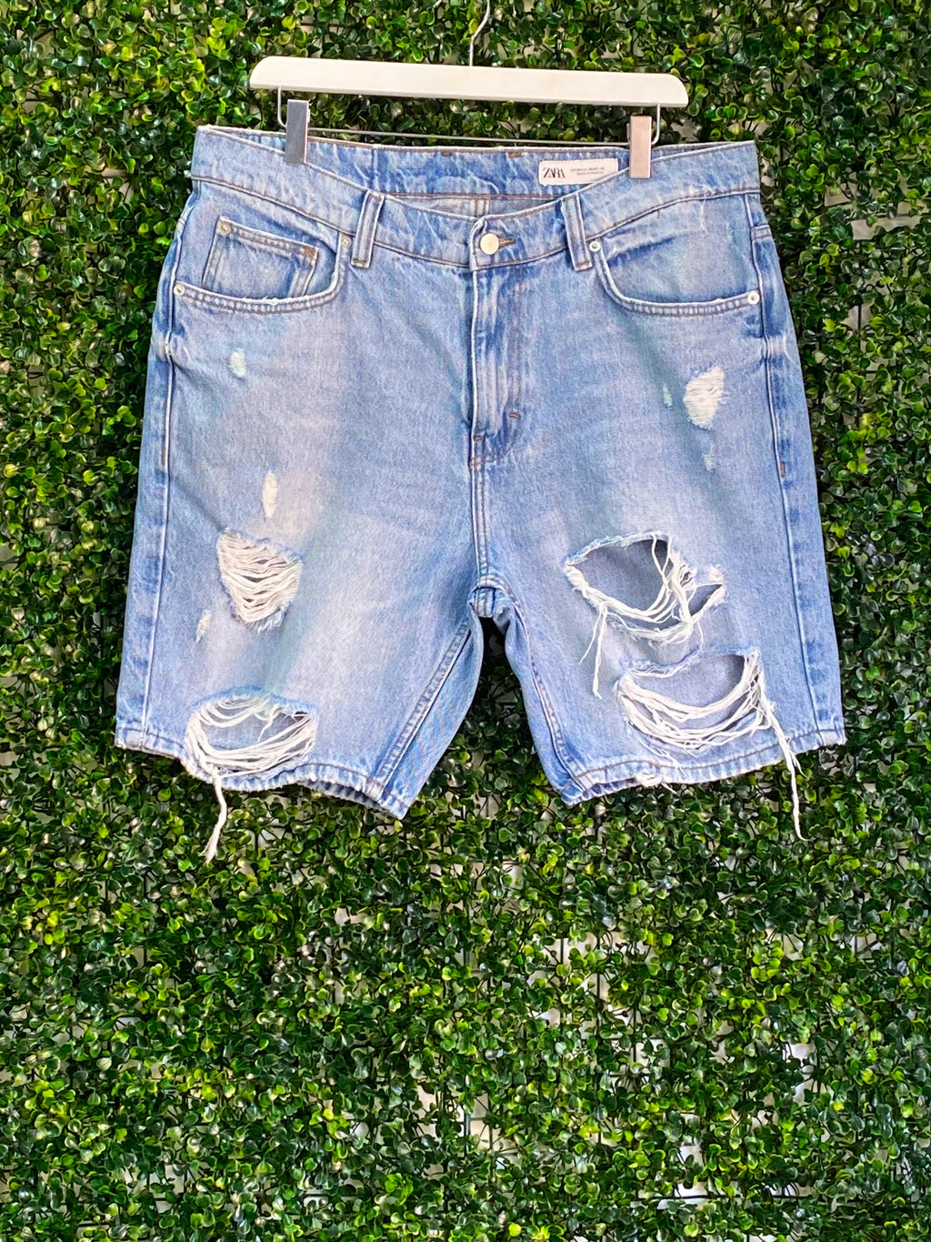 Zara Distressed Denim Shorts — front