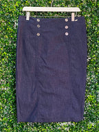 Daniel Hechter Navy Button Pencil Skirt — front